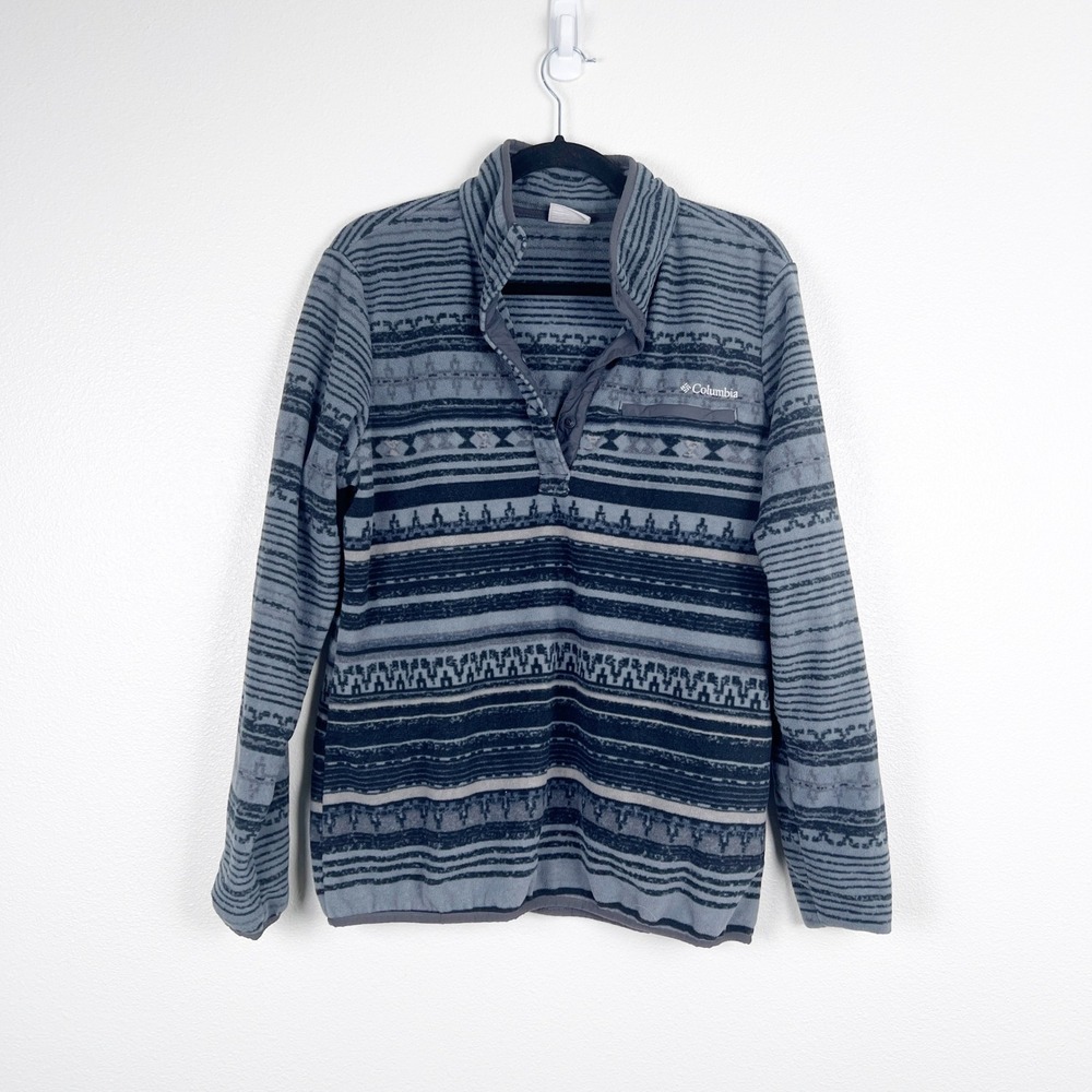 Columbia Womens Aztec T Snap Pullover Fleece Jacket Blue Black Sz L